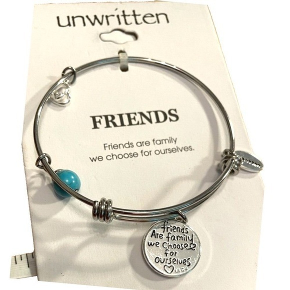 Stainless Steel Bangle Bracelet Friends Forever‎ Infinity Charm Blue Beads 8mm